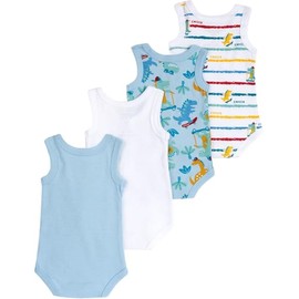 Chicco Baby Unisex Sleeveless Cotton Bodysuits Set, white/light blue, 12 months