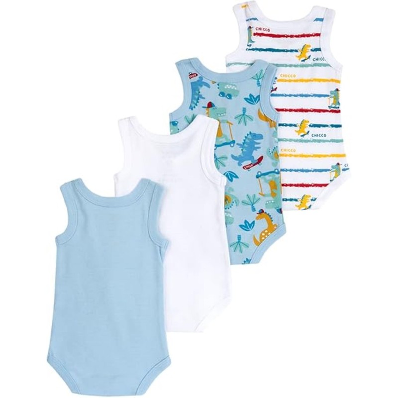 Chicco Baby Unisex Sleeveless Cotton Bodysuits Set, white/light blue, 12