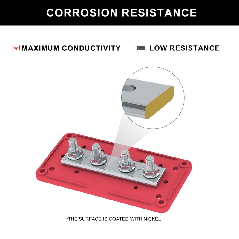 高耐久 バスバー 300A 12V 配電ブロック 5/16インチ (M8) 4支柱ターミナルブロック カバー付き 自動車