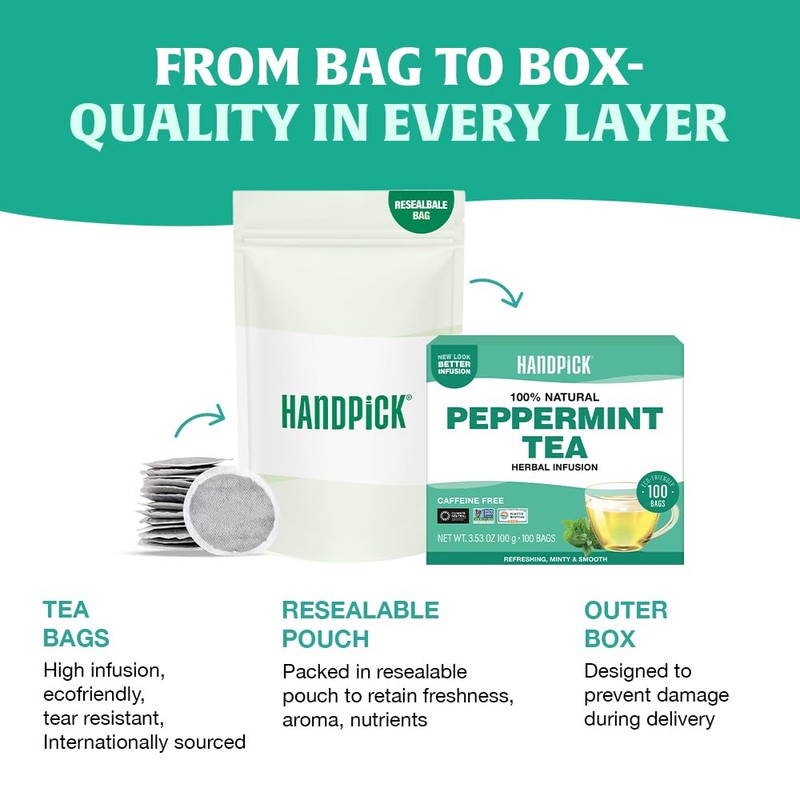 HANDPICK, Peppermint Tea, Eco-Conscious Tea Bags - 100 Count |