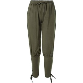 Men's Ankle Banded Pants Medieval Viking Navigator Pirate Costume Trousers Renaissance Gothic Pants (M, Army Green)