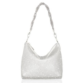 Afashor Fashion Womens Evening Bag Glitter Rhinestone Purse Shiny Clutch Handbag for Party Wedding Silver