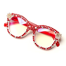 ICARA Oversized Christmas Bling Rhinestone Reading Glasses for Women Christmas Party Ladies Readers (red/white, 2.5, x)