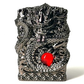 Lighters Carving Dragon Vintage Trench Lighter Reusable Antique Kerosene Grinding Wheel Lighter for Collection-Decorative-Gift-Present (Black)