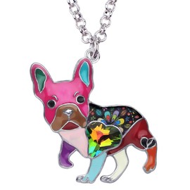 NEWEI Enamel French Bulldog Necklace Chain Rhinestone Dog Pendant Jewellery Decoration for Women Girls Charms, Zinc, No Gemstone