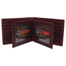 CAZORO Real Cowhide Leather Mens Wallet RFID Blocking Multi Card Holder Wallets for Men Bifold Wallet (Burgundy)
