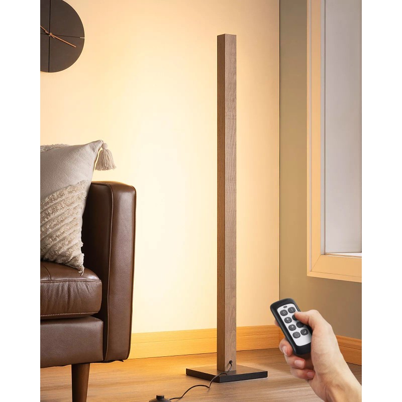EDISHINE Natural Wood LED Corner Floor Lamp Dimmable Minimalist Standing