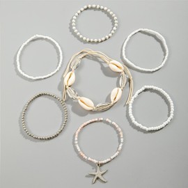 Luolinice 7PCS Shell Bracelet for Women Boho Layered Seashell Bracelet Gold Starfish Bracelet Jewelry Accessories