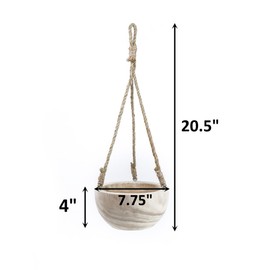 CYS EXCEL Small Wooden Hanging Planter Paulownia Wood Bowl Basket with Jute Rope for Indoor Plants Succulents