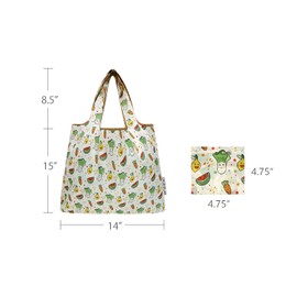 allydrew Unisex Adult Medium Foldable Tote Nylon Reusable Grocery Bag (Set of 2), Happy Food