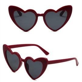 YOJUED Heart Sunglasses Vintage Cat Eyes Glasses Love Heart Shape Sunglasses Heart Glasses UV400 Protection, Dark red/grey