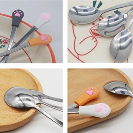 Cat Dog Food Can Spoons | 3 PCS | Stainless Steel Pet Wet Food Spoon | Cute Cat Claw Silicone Mixing Spoon | White, Gray and Orange