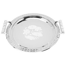 Zerodeko Stainless Steel Tea Tray Tea Serving Platter with Handles European Serving Tray Round Dinner Plate Retro Fruit Tray for Food Fruit Coffee Tea Silver
