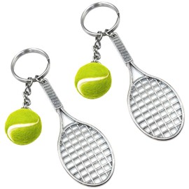 Nodcows Tennis Keyring, Tennis Racket Metal Keychain, Sports Key Ring Mini Tennis Ball Pendant Gifts for Tennis Lovers Women Men Children, Green, S