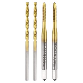 sourcing map Metric Tap & Drill Bit Set, 2pcs M2 x 0.4 Spiral Point Thread Taps and 2pcs 1.6mm Twist Drill Bits, Titanium Coated HSS6542 Screw Tapping Threading Tools