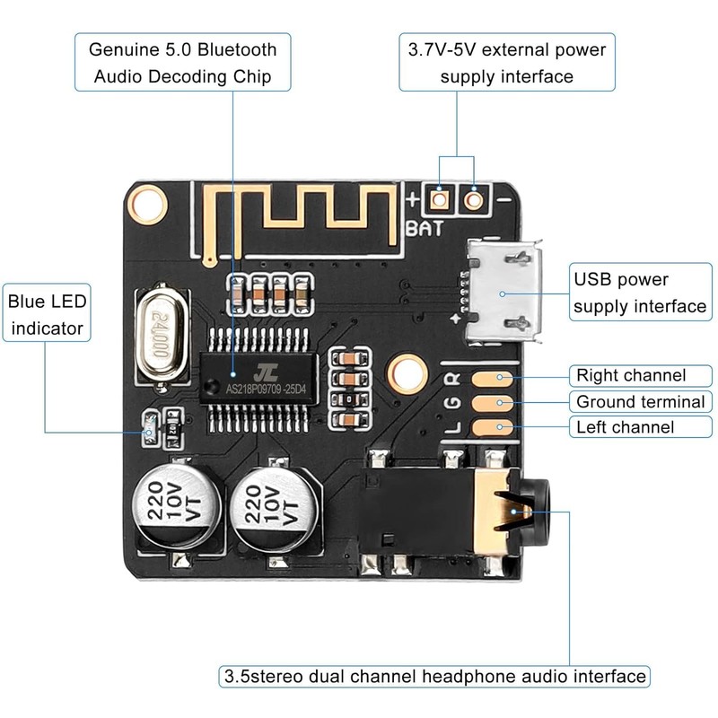 5pcs Bluetooth Audio Receiver Board BT 5.0 Stereo Audio Amplifier