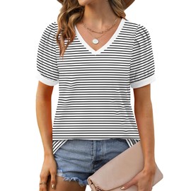 Geifa Spring Fashion Tops for Women Dressy Casual Summer V Neck Shirts Cute Outfits 2025 Teacher Stripe M