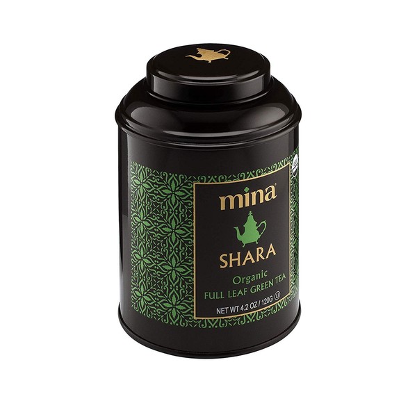 Mina Shara, té verde de hoja completa orgánico premium en lata reutilizable, 4.2 onzas (120 g)