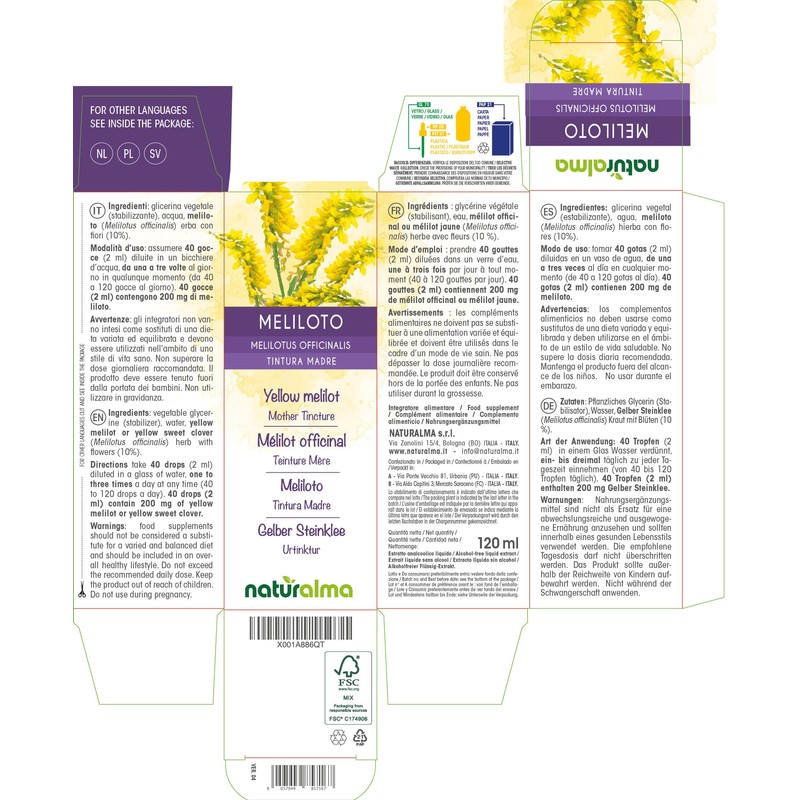 Yellow Stone Clover (Melilotus Officinalis) Herb with Flowers Alcohol-Free Mother