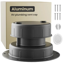 Aluminum RV Plumbing Vent Cap - Roof Sewer Replacement for Plastic Covers, Outside Accessories for Trailers, Campers, and Motorhomes- Black (1 Pack)
