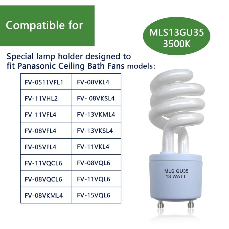 Valoisa MLS13W GU35 Light Bulbs,Replacement for Panasonic VQL5 Exhaust Fans,Ceiling