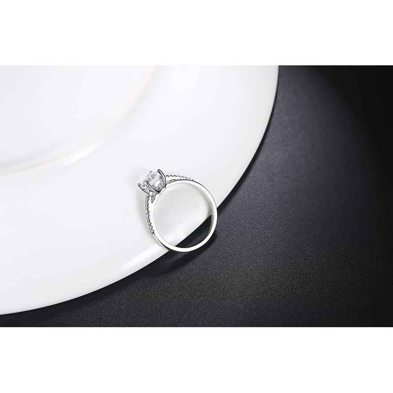 Engagement ring with zircon Stainless-Steel Cubic-Zirconia (Silver, 6#)