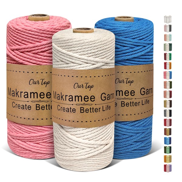 OurTop Premium Macrame Yarn Set of 3, 3 mm x