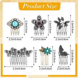 Mabor Pack of 6 Vintage Hair Combs for Clip-in, Cute Ladies, Butterfly French Comb, Zinc Alloy Hair Comb, Rhinestone Hair Comb for Women with Thin and Thick Hair (6 Styles, 6 Sizes)