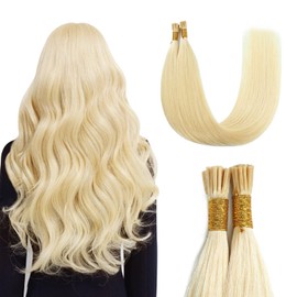 Sunya I Tip Hair Extensions Human Hair Bleach Blonde 14 Inch I Tip Human Hair Extensions Pre Bonded I Tip Human Hair Extensions Cold Fusion Hair Extensions Human Hair #613 Color 40 Grams 50 Strands/Package