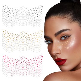 Glitter Freckles Face Tattoos, Pack of 18 Sparkling Party Stickers, Temporary Tattoo, Glitter Freckles Gold Waterproof (Silver, Gold, Pink)