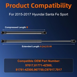 Euplokeer Qty (2) Liftgate Replacement Lift Support for Hyundai Santa Fe Sport 2015-2017 (Mfg to 02/02/17) Tailgate Rear Hatch W/O Power, Trunk Shock Strut Replace OE# 817814Z500, 967750