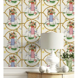 Surface Style Harrison Howard - Peel and Stick Wallpaper, Leopard Chinoiserie Wallpaper, Vinyl, 30.75 Sq Ft Coverage (Night in India Collection, Blue)