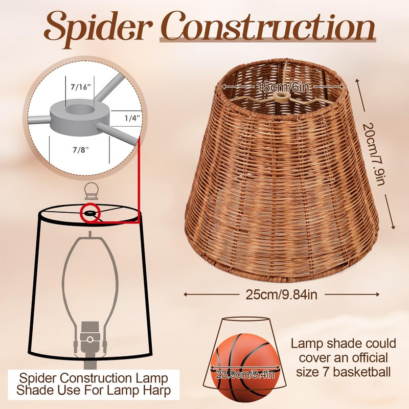 Kittmip 1 Pack Natural Rattan Spider Boho Lamp Shade Handwoven