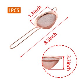 WOLVINA Rose Gold Fine Mesh Strainer - 304 Stainless Steel Handheld Sieve, Small Kitchen Filter for Baking, Tea & Cocktail Making