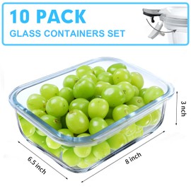 VERONES 5 Pack 36 OZ Glass Meal Prep Containers, Airtight Glass Lunch Containers Set, Glass Food Storage Containers with Lids,Exclusive of BPA, for Microwave, Oven, Freezer & Dishwasher Friendly,Grey