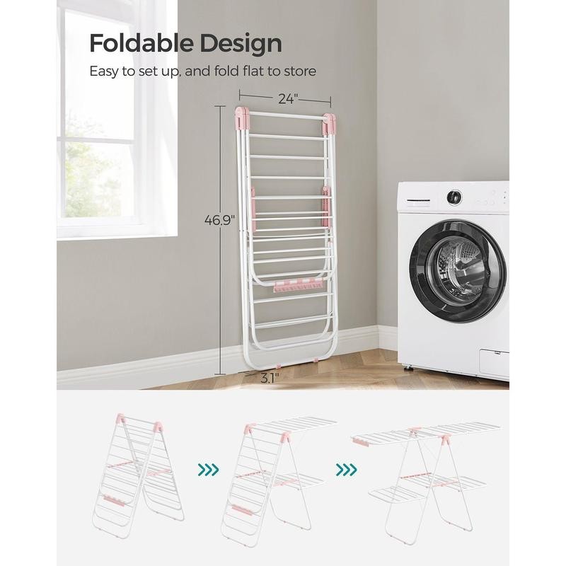 Foldable 2-Level Laundry Drying Rack White and Pink