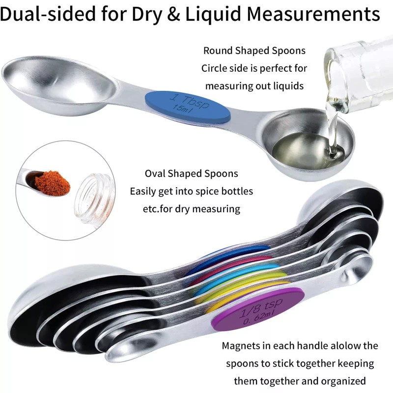 TILUCK measuring cups and magnetic measuring spoons set, stainless steel