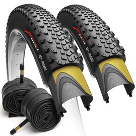 Fincci 700x40c Gravel Bike Tires, 42-622, Foldable, 1mm Antipuncture Protection with 48mm Schrader Valve Inner Tubes, Tough & Durable, Set of 2 – Compatible with Gravel, Hybrid & Electric Bicycles