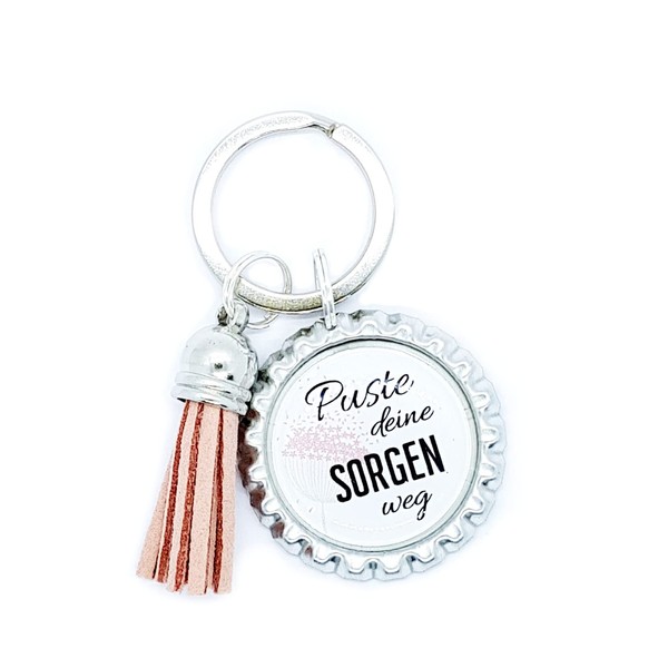 Key Ring Silver Bottle Caps - Blow Your Worries Away