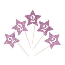 12 x Pink Baby 2nd Birthday Cupcake Toppers | Birthday Girl Stars with 2