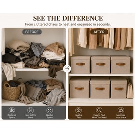 Stackable Storage Bins with Lids, 3-Pack, Stackable Closet Organizer, Sturdy Storage Baskets with PU Handles