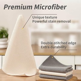Microfibre Cloth, Kitchen Cloth & Dish Cloths – All-Purpose Absorbent Cleaning Towels, 12x12 Inch (30x30cm), 12-Pack, Grey and Beige