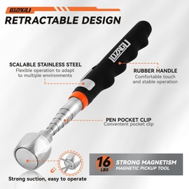 LOZAGU 2 Pack Telescoping Magnet Pick-up Tool Set (16lb Pull Force) and LED Extendable Magnetic Pick Up Tools