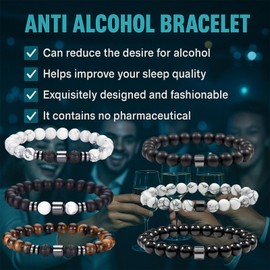 Glame Anti Alcohol Bracelet for Men Women Stop Drinking Alcohol Manifestation Hematite Abstinence Assistance Natural Stone Bracelets Calming Anxiety Healing Bracelets Jewelry Anxiety Stress Relief Gifts (A.)