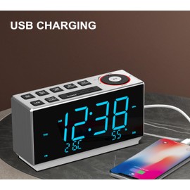 iTOMA Dual Alarm Clock with FM Radio, USB Charging, 1.8'' LED Display, Night Light, Snooze, Dimmer Control, Bluetooth Speaker, Temperature & Humidity Display CKS508