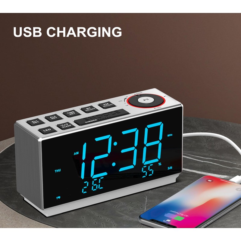 iTOMA Dual Alarm Clock with FM Radio, USB Charging, 1.8''