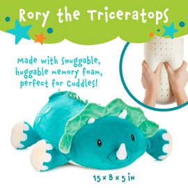 MEMORY MATES Rory The Triceratops Memory Foam Pillow Plush with Kid's Diary That Stores in Belly Pocket, 15” Stuffed Animal, 6" Journal