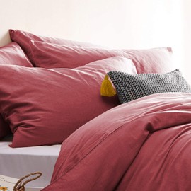 Lanqinglv Bed Linen Set, Made of Elegant, Soft Microfibre, 135 x 200 cm Duvet Cover with Zip and 80 x 80 cm Pillowcase, Solid Colour, Dusky Pink