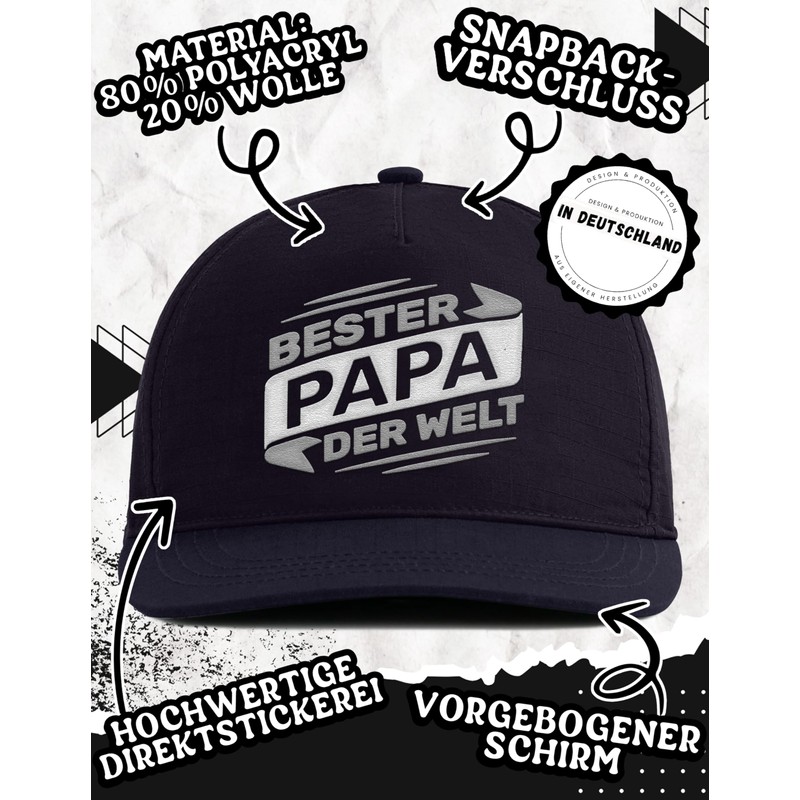 tshirtladen Snapback Cap Bester Papa DER Welt - Gift for