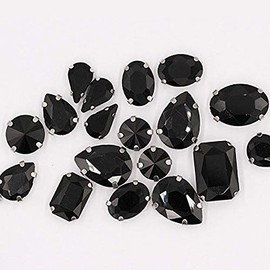 Sew on Rhinestones with Claws, Black Rhinestones Mixed Shapes Glass Rhinestones for Crafts, Costume, Shoes, Jewelry Making, Rings, Bracelets, Earrings, Necklaces, Belt(20 pcs)